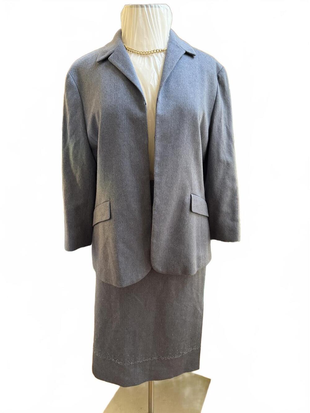 Women’s Anne Klein Blue Wool Skirt Suit Set Size 16